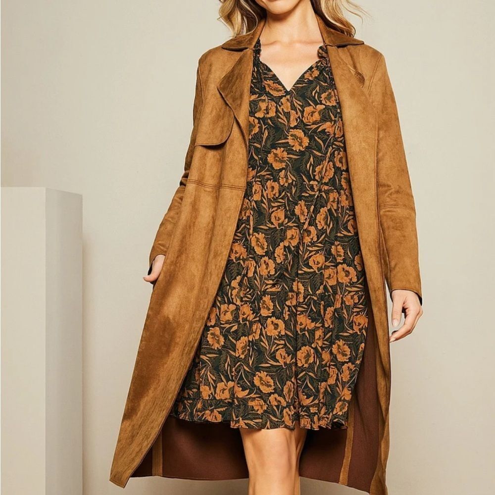 Gibson & Latimer Tie Neck Long Peasant Sleeve Floral Printed Mini Dress sz Large